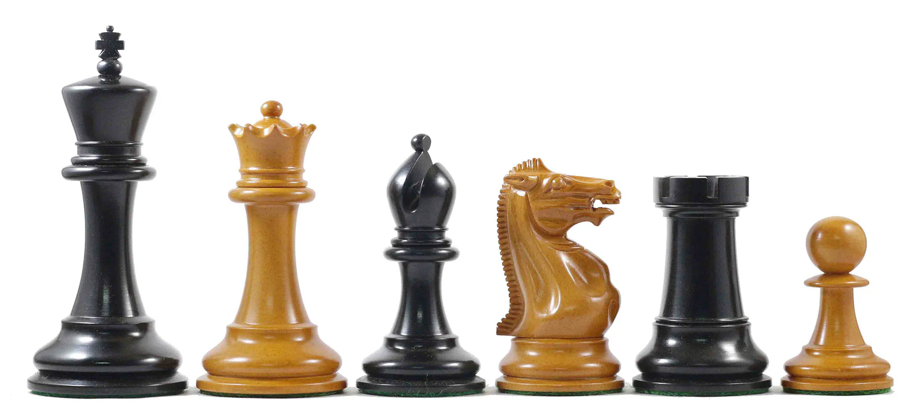 Anderson 1855-60 Reproduction 4.4" Staunton Chessmen in Antiqued Boxwood & Ebony - Image 3