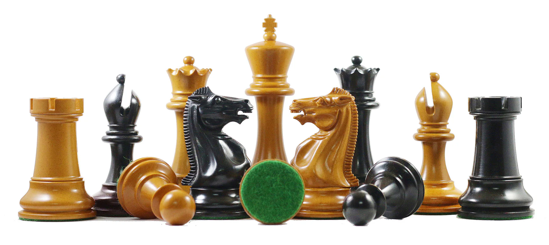 Anderson 1855-60 Reproduction 4.4" Staunton Chessmen in Antiqued Boxwood & Ebony - Image 4