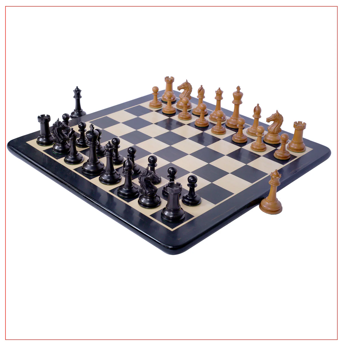 Antique Warrior 4" Chess Set in antiqued box wood and ebony wood - Image 3