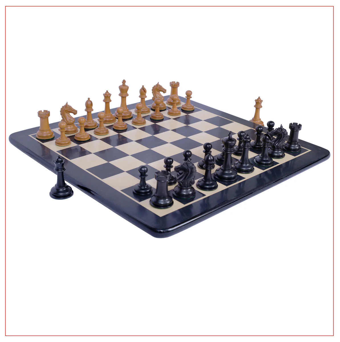 Antique Warrior 4" Chess Set in antiqued box wood and ebony wood - Image 4