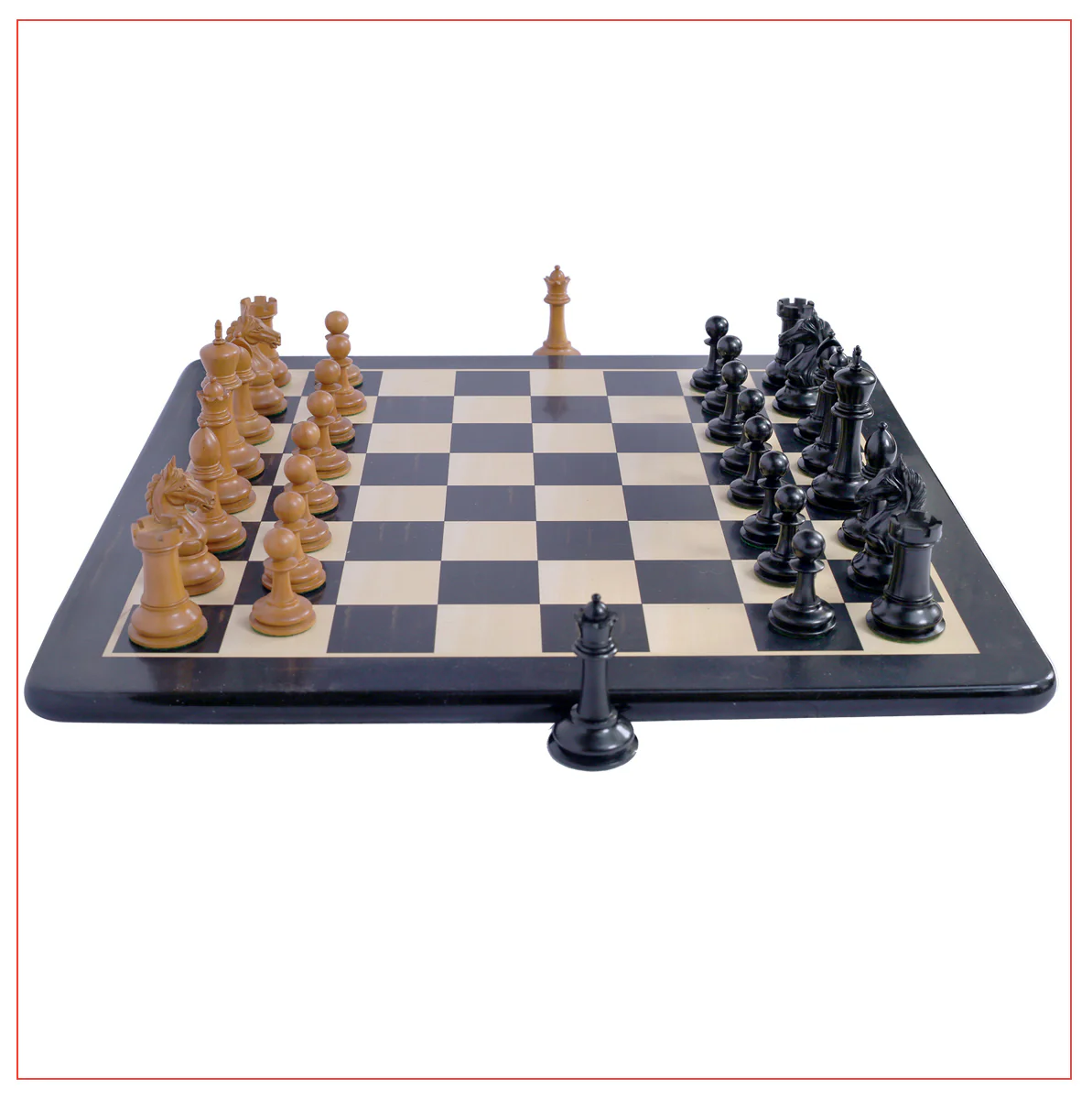 Antique Warrior 4" Chess Set in antiqued box wood and ebony wood - Image 5