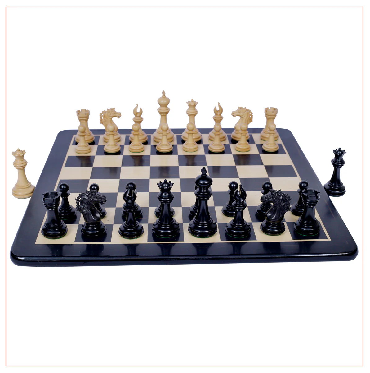 Regal Series 4" Ebony Wood Staunton Chess Set with Board - Image 3