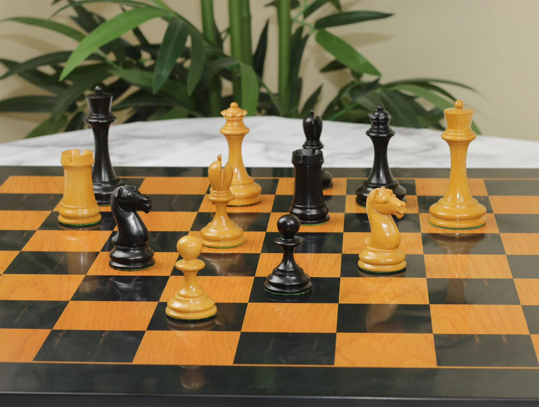 Reproduction Vintage B & Co 1860s Antique Chess Set in Ebony / Antiqued Box wood - 4" King - Image 13