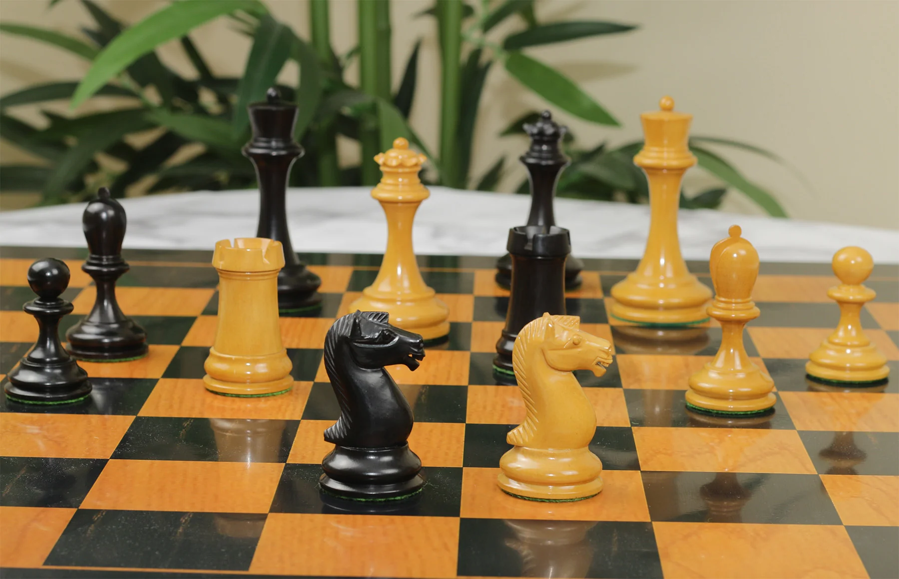 Reproduction Vintage B & Co 1860s Antique Chess Set in Ebony / Antiqued Box wood - 4" King - Image 19