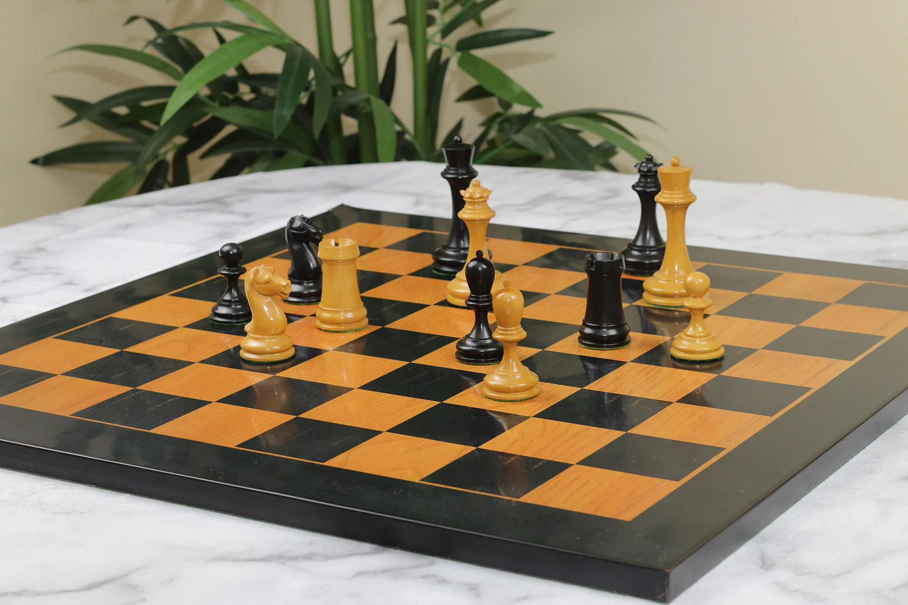 Reproduction Vintage B & Co 1860s Antique Chess Set in Ebony / Antiqued Box wood - 4" King - Image 21