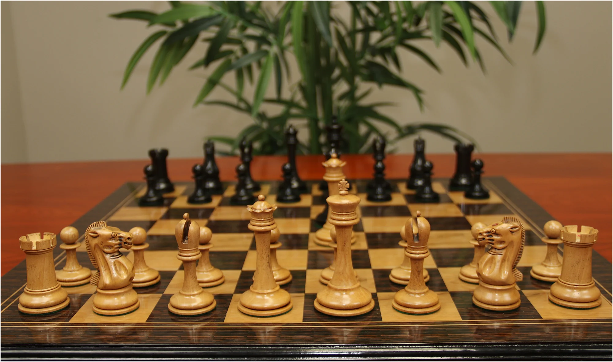 B & Company Reproduced Staunton 4.4" Chess Set in Distressed Boxwood and Ebony - Image 28