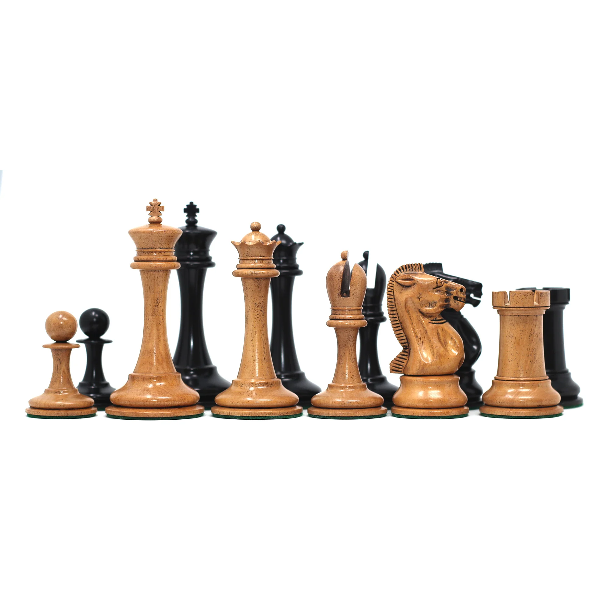 B & Company Reproduced Staunton 4.4" Chess Set in Distressed Boxwood and Ebony - Image 3