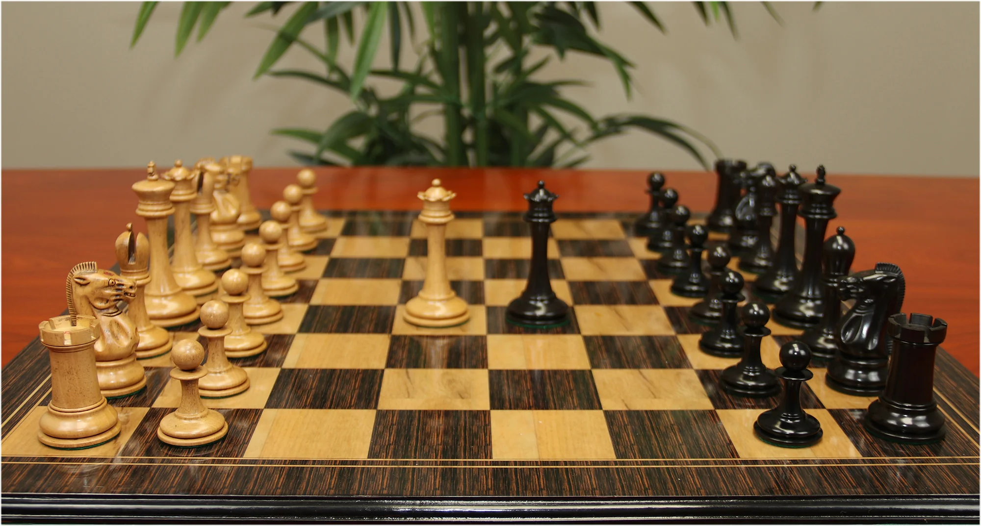 B & Company Reproduced Staunton 4.4" Chess Set in Distressed Boxwood and Ebony - Image 31