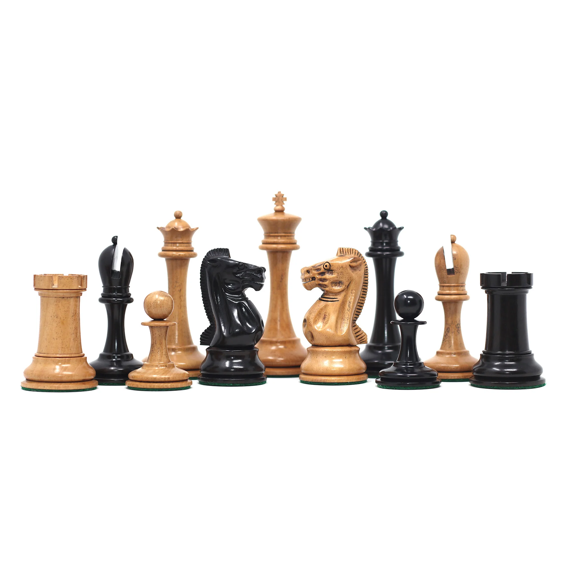 B & Company Reproduced Staunton 4.4" Chess Set in Distressed Boxwood and Ebony - Image 5