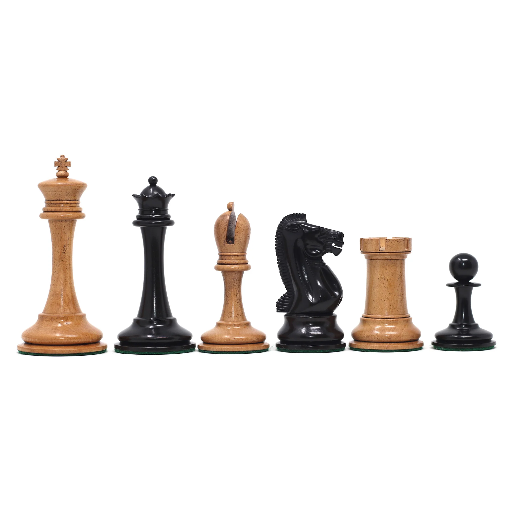 B & Company Reproduced Staunton 4.4" Chess Set in Distressed Boxwood and Ebony - Image 7