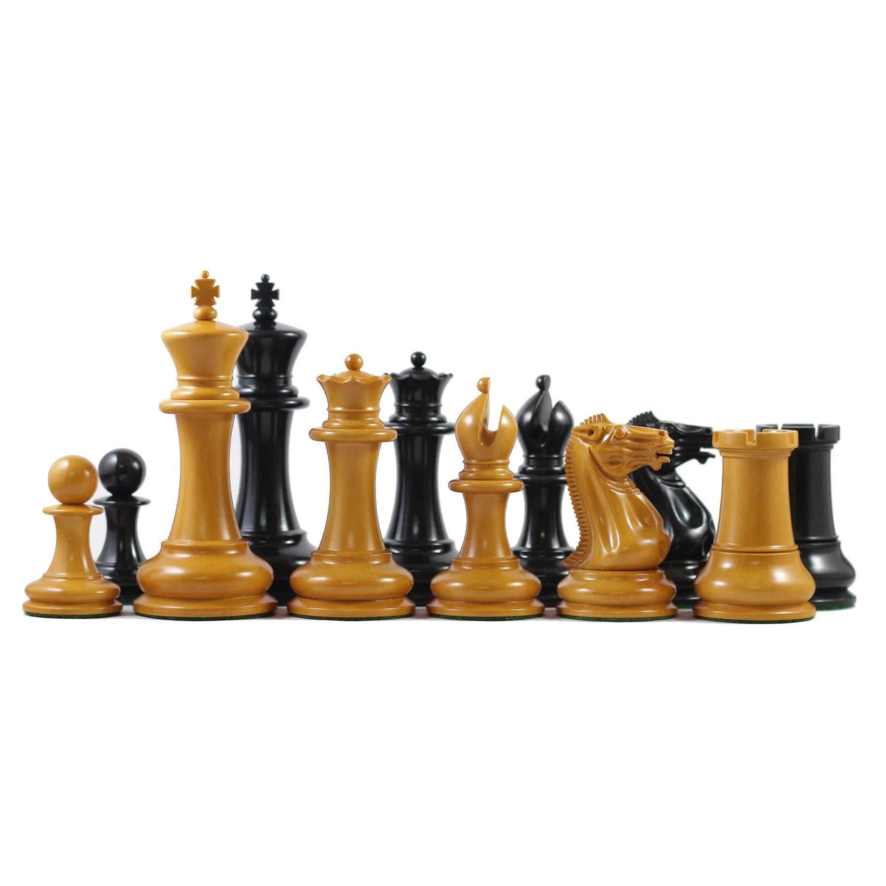 Jaques Reproduction 1850-55 Staunton 4.4" Ebony/ Antiqued Boxwood Chess Pieces - Image 12