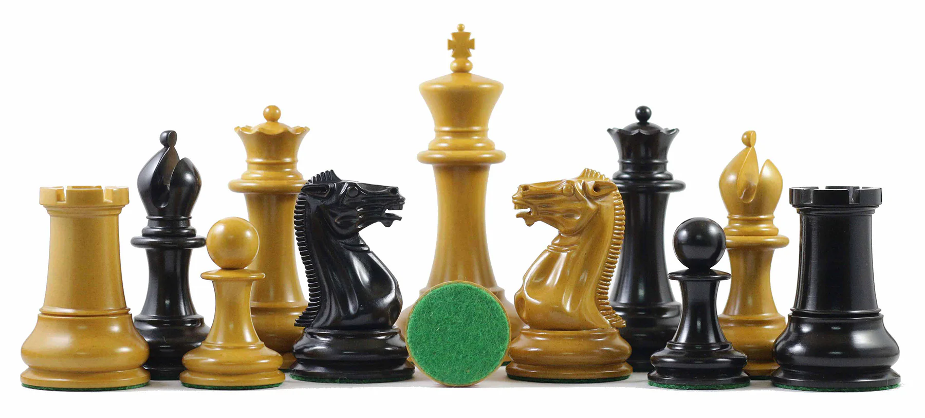 Jaques Reproduction 1850-55 Staunton 4.4" Ebony/ Antiqued Boxwood Chess Pieces - Image 7